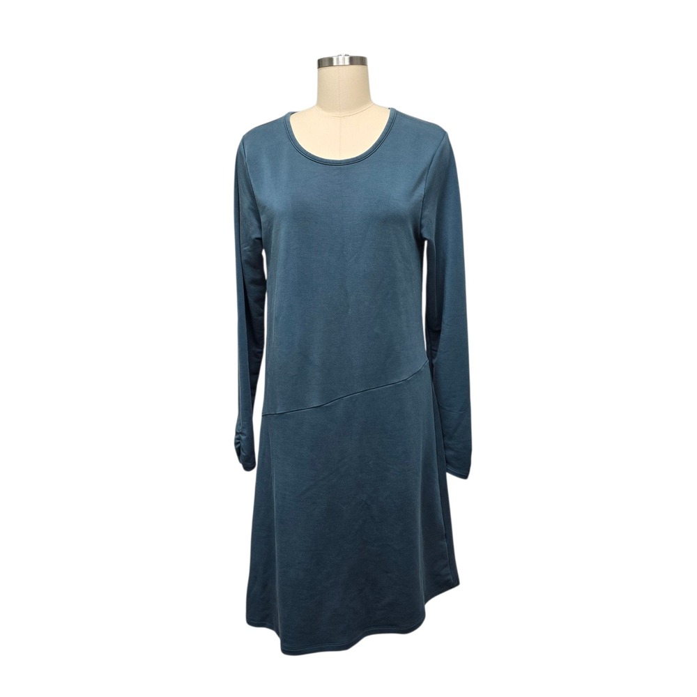 Carve Designs Teal‎ Blue Long Sleeve Asymmetrical Hem Dress Women's Large Tencel